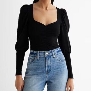 Express Sweetheart Neckline Puff Sleeve Sweater